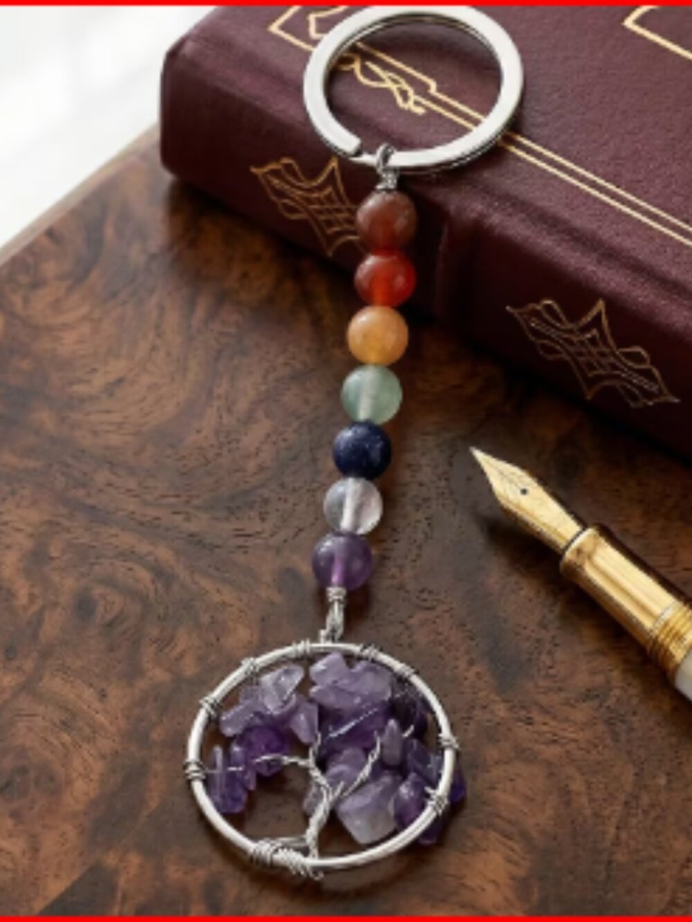 African Amethyst and Multi Gemstone Tree of Life Keychain